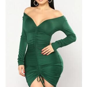 Fashion Nova Ruched Mini Dress Size XL Hunter Green Sexy Party Night